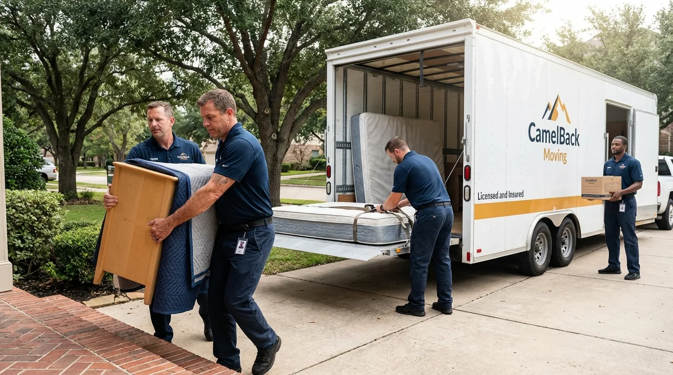 Crew loading residential truck for cross-state move from Jackpot, NV